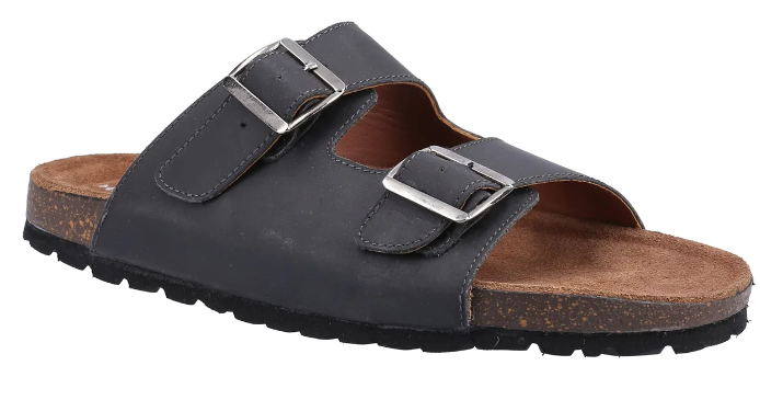 Mens Black Sliders | Black Sliders for Men | Leather Sliders