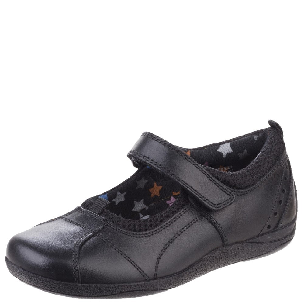 Girls BTS FLFR Black Hush Puppies Cindy Junior School Shoe