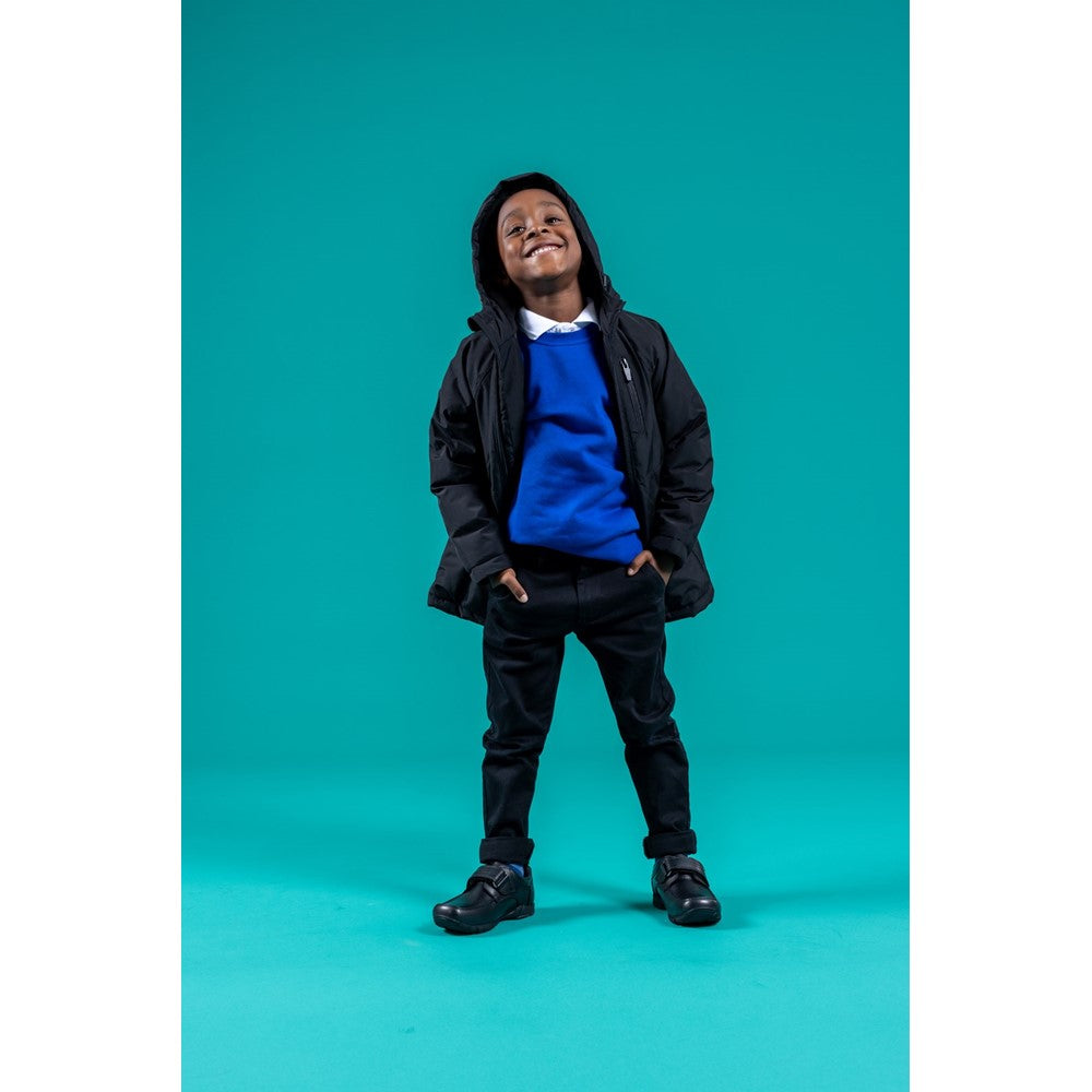 Boys BTS FLFR Black Hush Puppies Freddy 2 Junior School Shoe