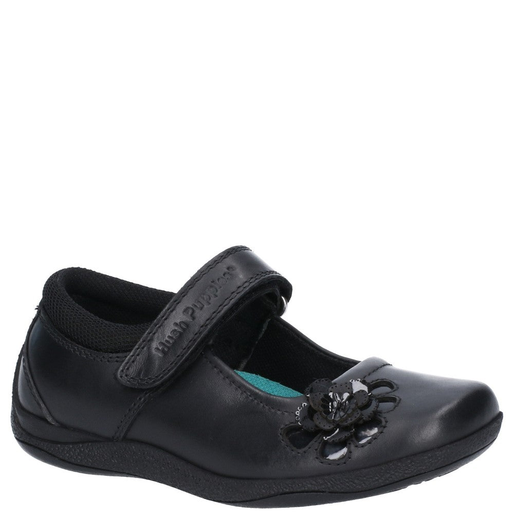 Girls BTS FLFR Black Hush Puppies Jessica Junior School Shoe