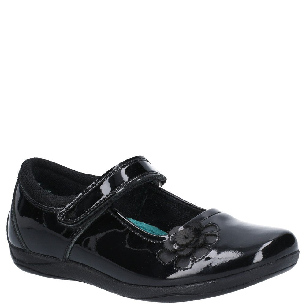 Girls BTS FLFR Black Hush Puppies Jessica Junior Patent School Shoe
