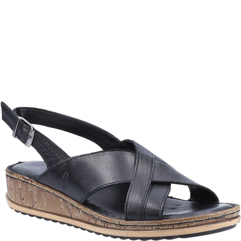 Sandal Ladies Summer Black Hush Puppies Elena Cross Over Wedge Sandal