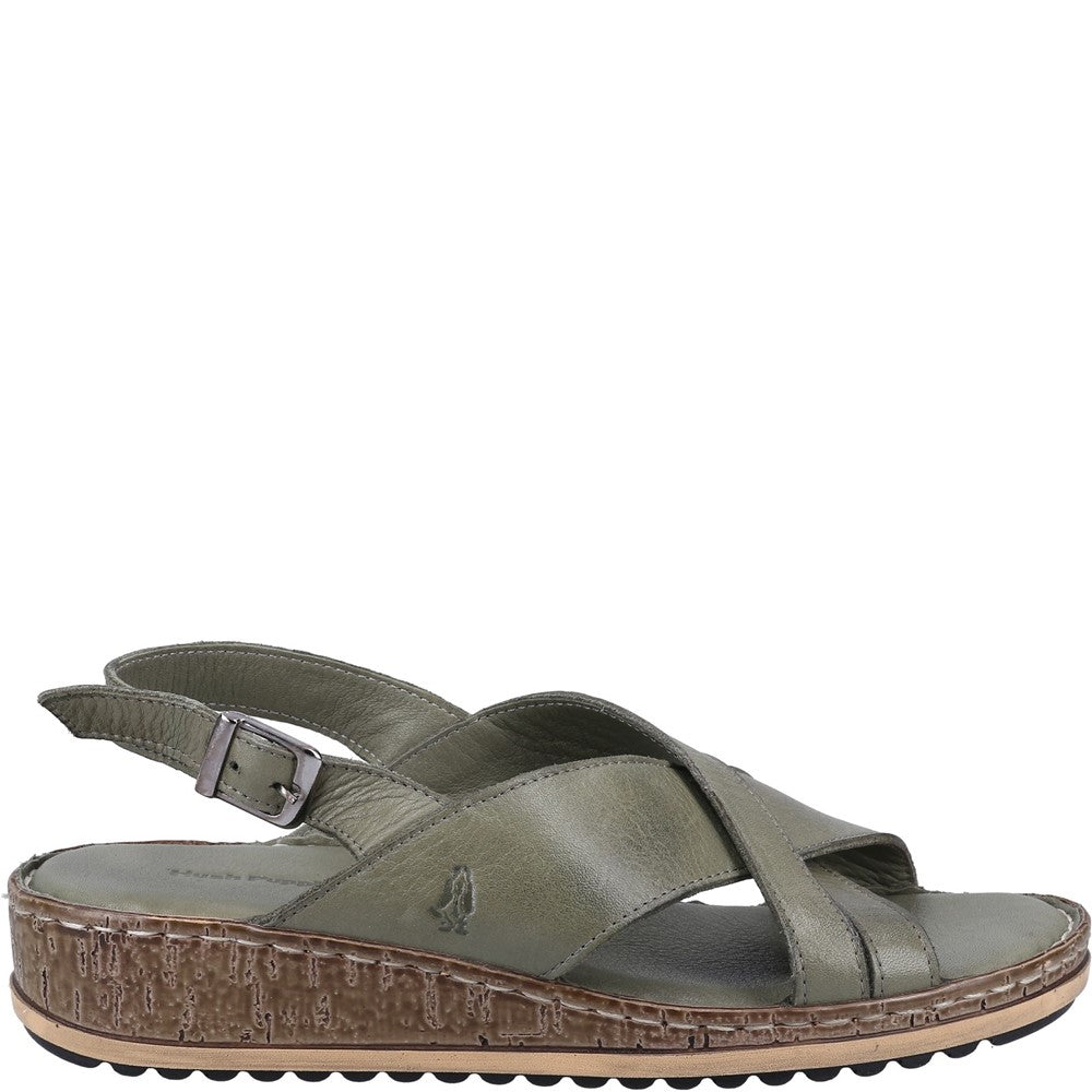 Sandal Ladies Summer Olive Hush Puppies Elena Cross Over Wedge Sandal