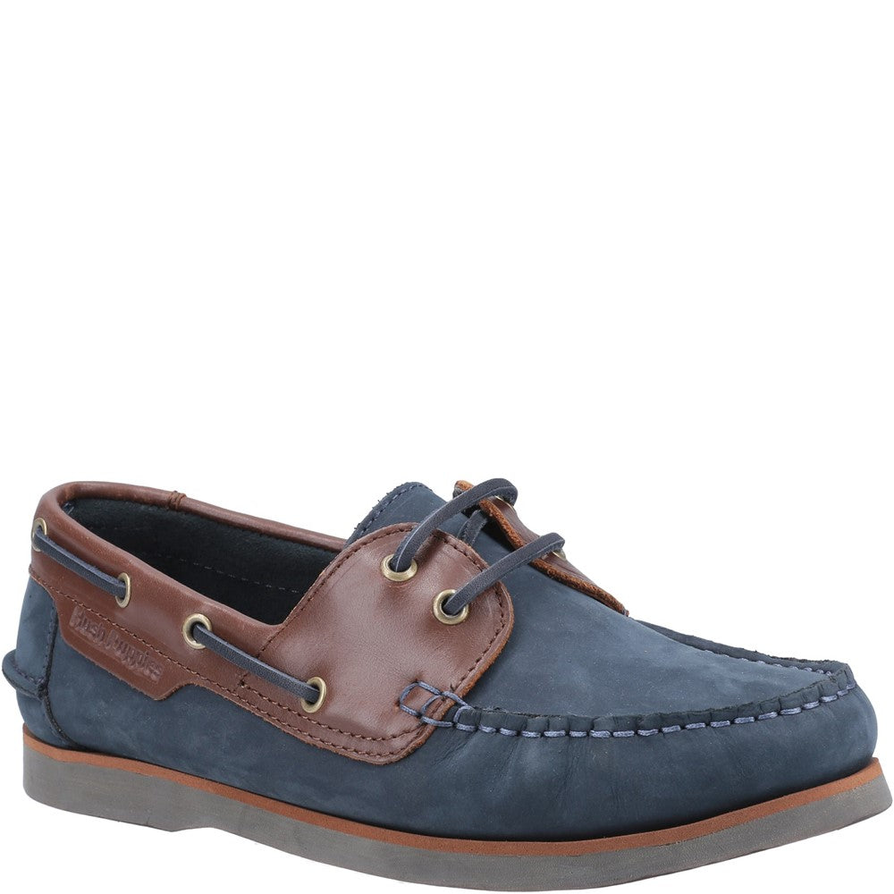 Slip On Ladies Shoes Navy/Tan Hush Puppies Hattie Boat Shoe