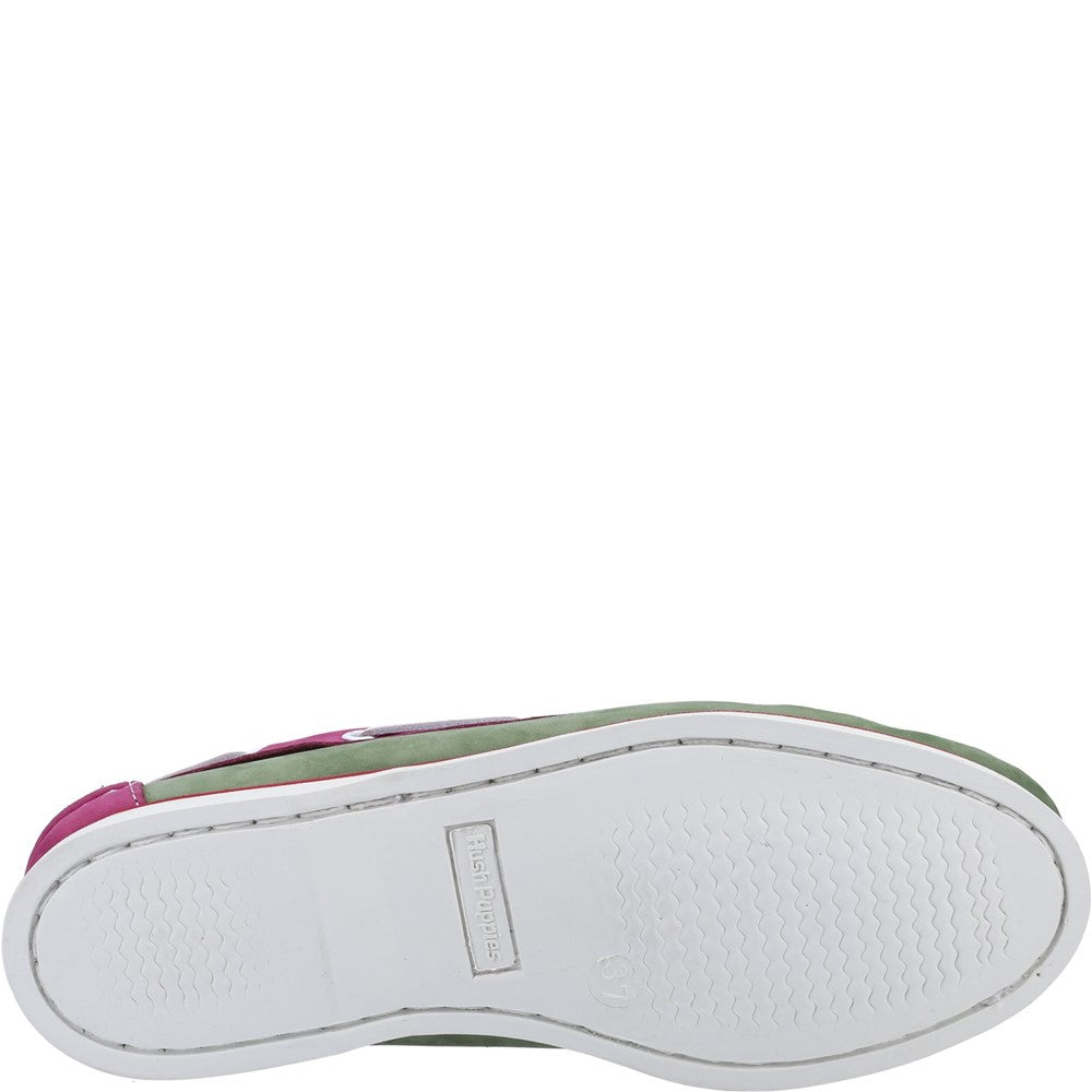 Slip On Ladies Shoes Green/Pink Hush Puppies Hattie Boat Shoe