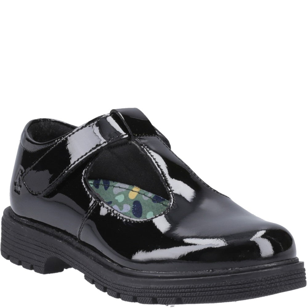 Girls BTS Black Hush Puppies Gracie Junior Patent School Shoe