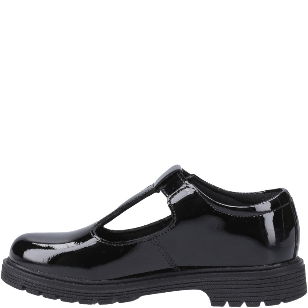 Girls BTS Black Hush Puppies Gracie Junior Patent School Shoe