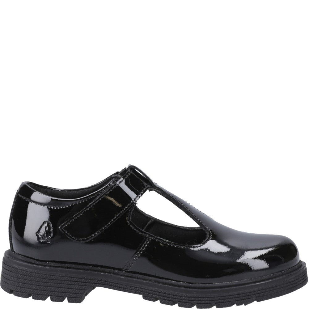 Girls BTS Black Hush Puppies Gracie Junior Patent School Shoe