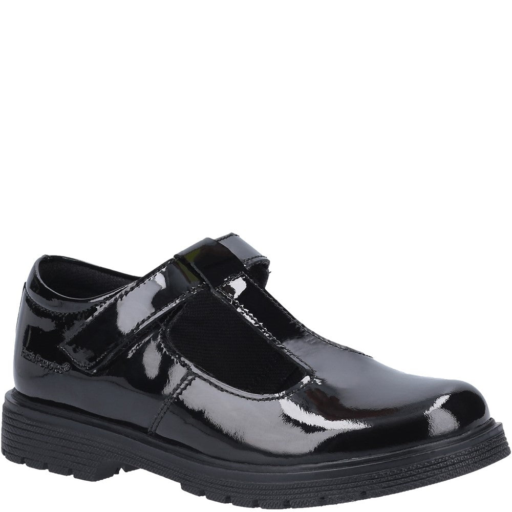Girls BTS Black Hush Puppies Gracie Senior Patent School Shoe