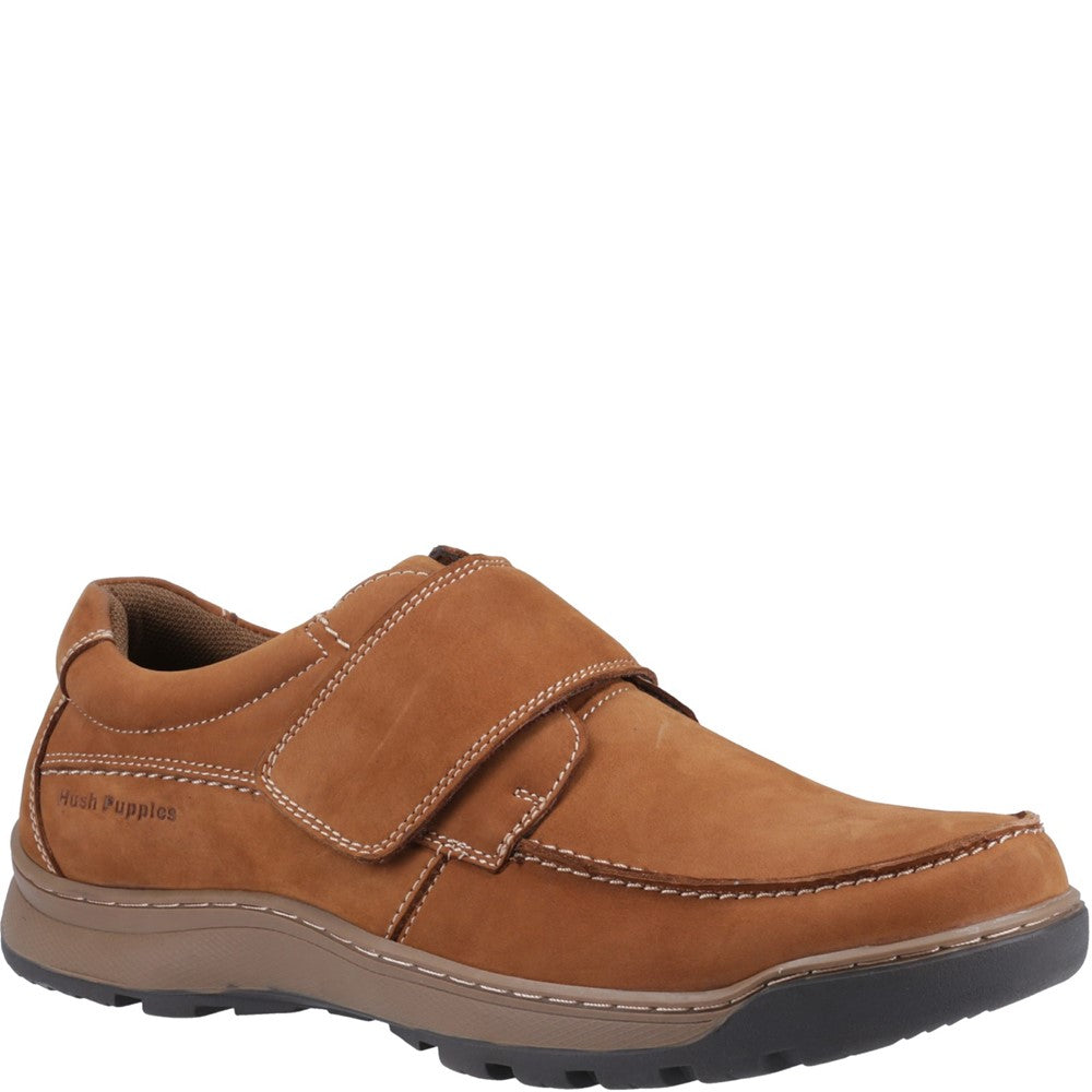 Mens Classic Touch Fastening Shoes Tan Nubuck Hush Puppies Casper Touch Fastening Shoes