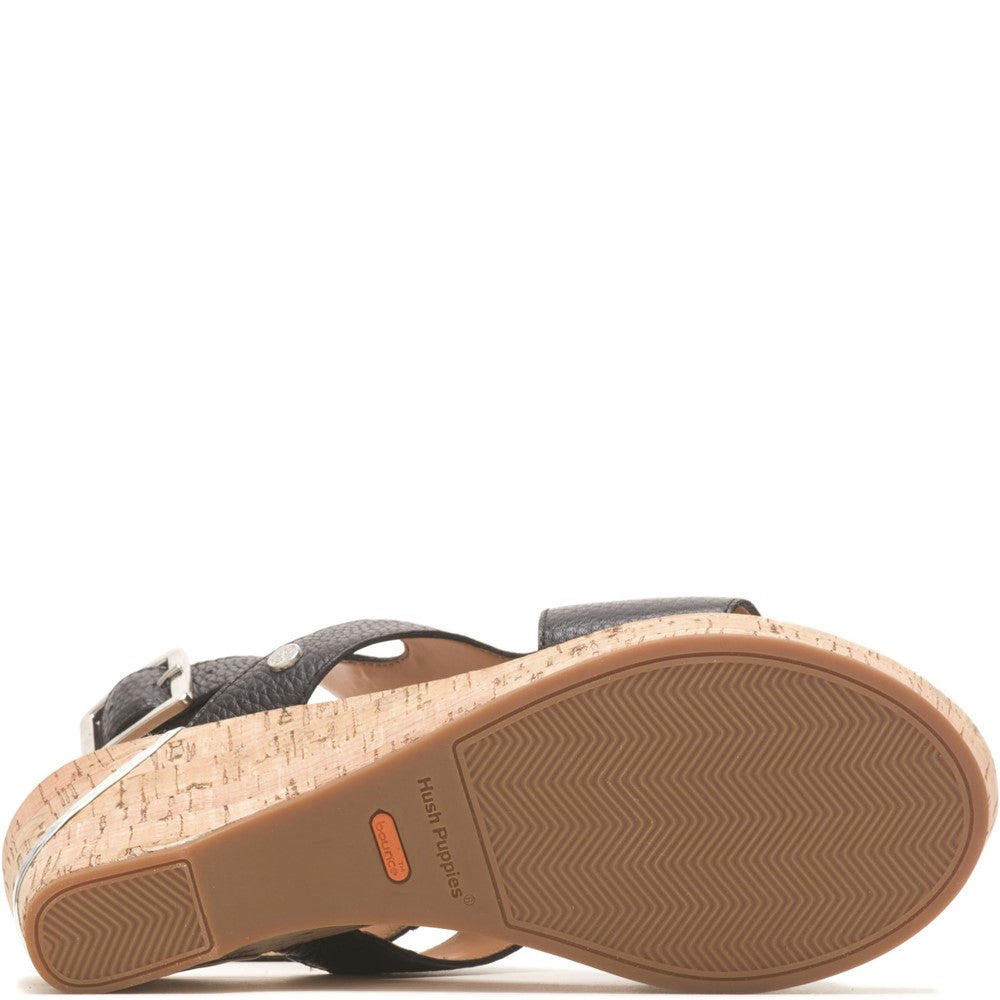 Ladies Heeled Sandals Black Hush Puppies Maya Wedge Sandal