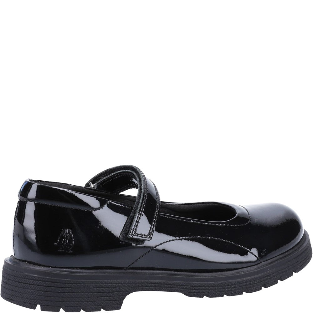 Girls BTS FLFR Black Hush Puppies Tally Junior Patent School Shoe