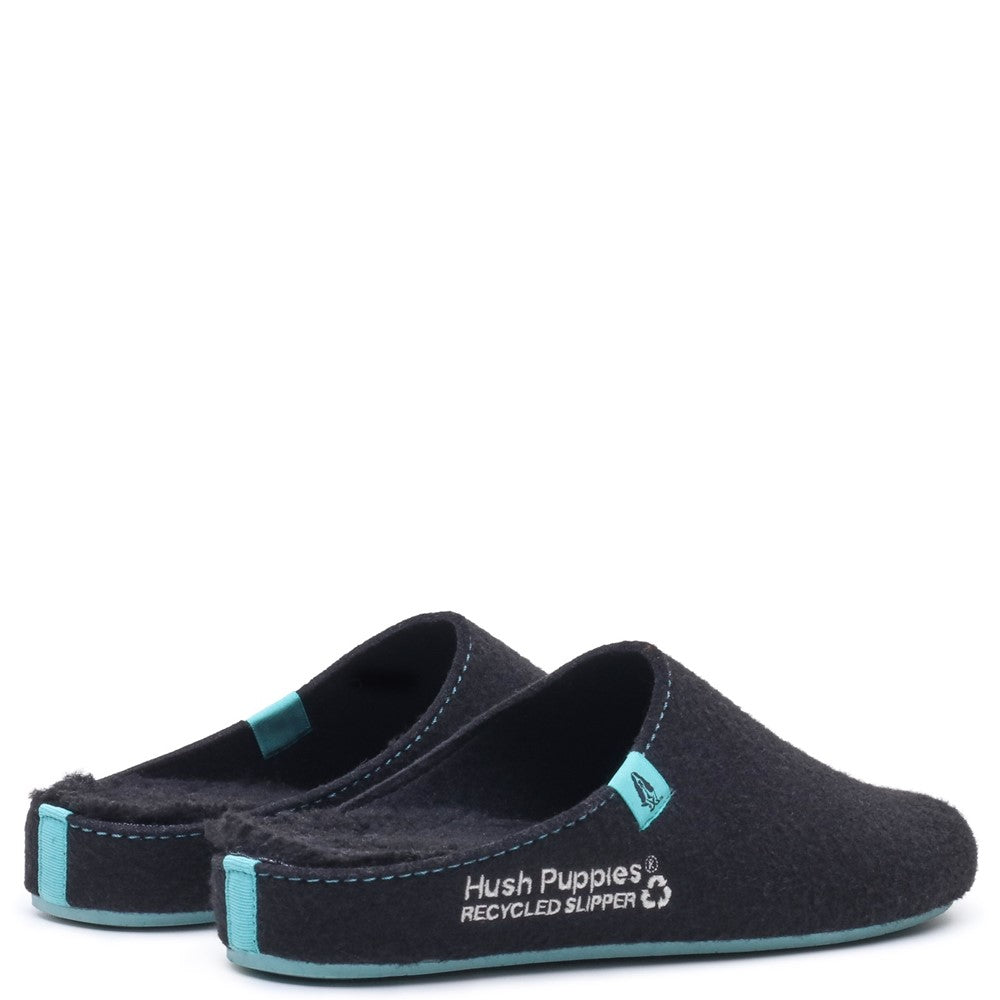 Classic Mens Slippers Black/Turquoise Hush Puppies The Good Slipper