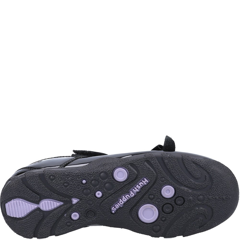 Girls BTS FLFR Black Hush Puppies Carrie School Shoe Senior