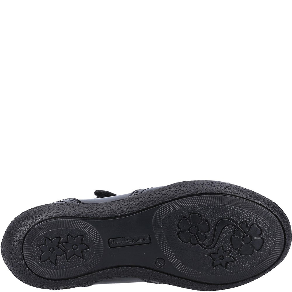Girls BTS FLFR Black Patent Hush Puppies Rina Shoe Patent Junior