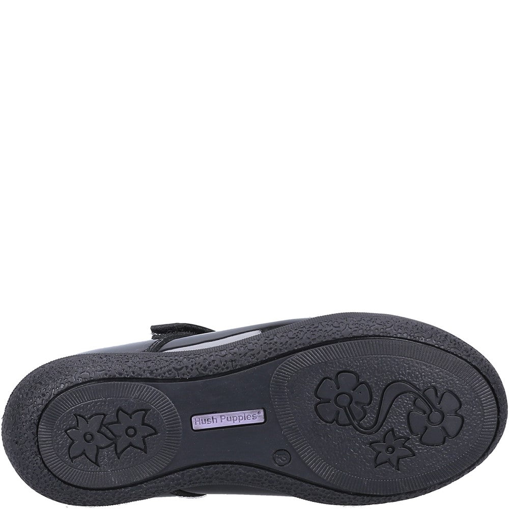 Girls BTS FLFR Black Hush Puppies Rosanna Patent Junior