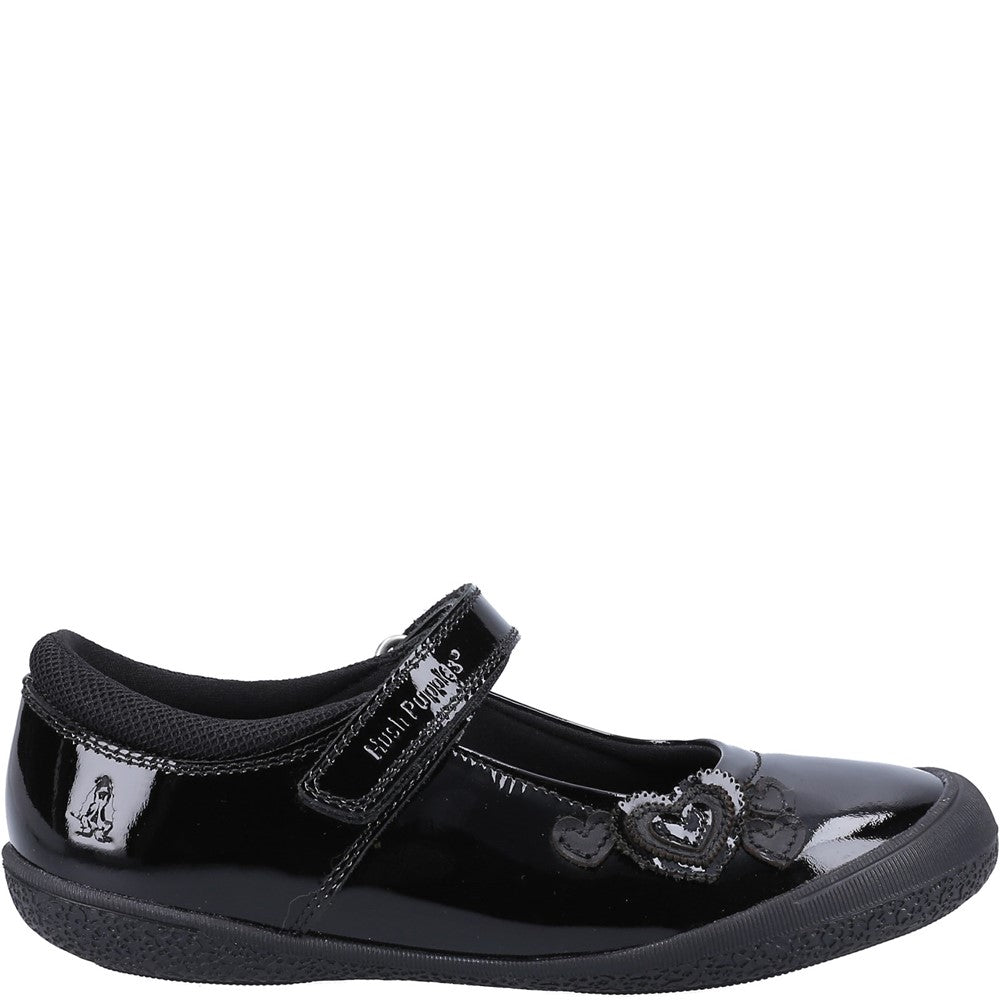 Girls BTS FLFR Black Hush Puppies Rosanna Patent Junior