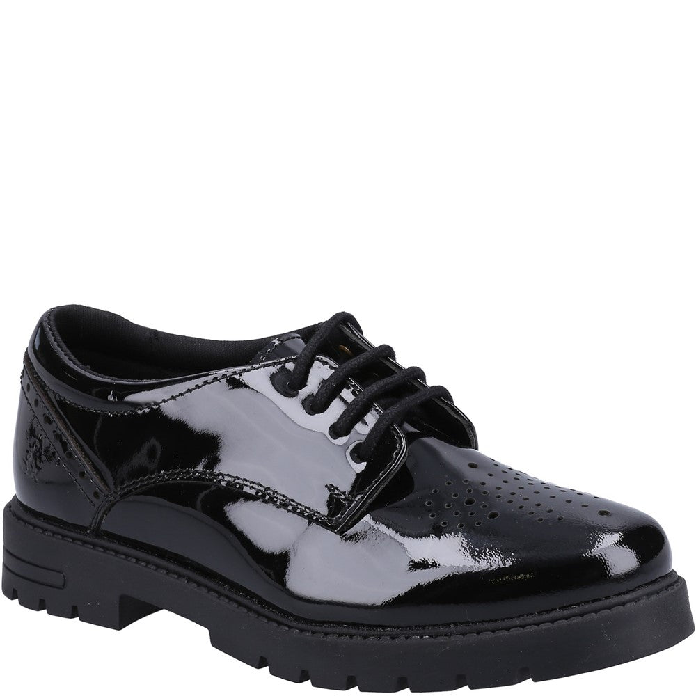 Girls BTS FLFR Black Hush Puppies Jayne Patent SNR Shoe