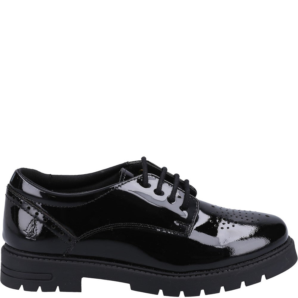 Girls BTS FLFR Black Hush Puppies Jayne Patent SNR Shoe