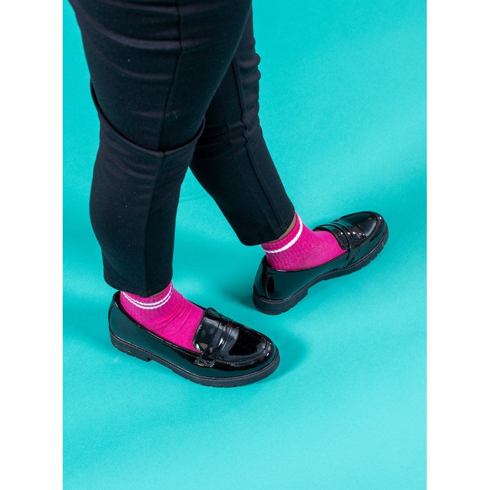 Girls BTS FLFR Black Hush Puppies Hazel Patent SNR Shoe