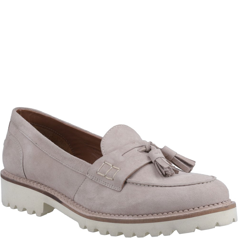 Slip On Ladies Shoes Taupe Hush Puppies Ginny Suede Loafer