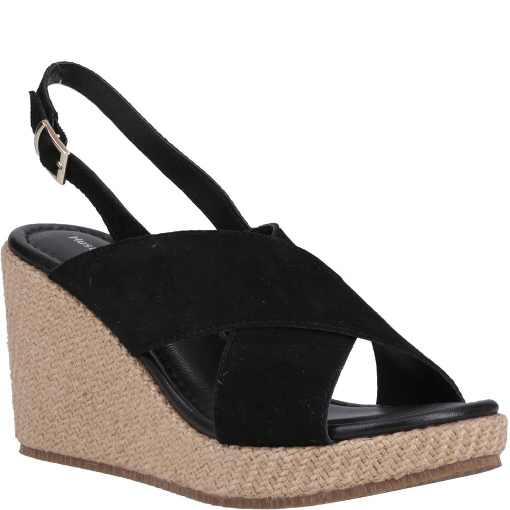 Ladies Heeled Sandals Black Hush Puppies Perrie Wedge Sandal