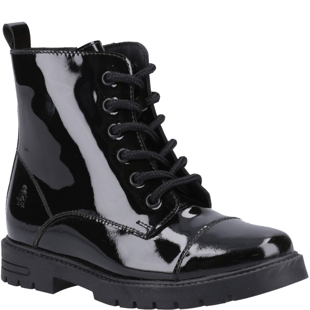 Girls BTS FLFR Black Hush Puppies Lauren Patent Junior Shoe