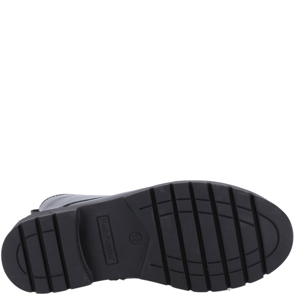 Girls BTS FLFR Black Hush Puppies Lauren Patent Junior Shoe