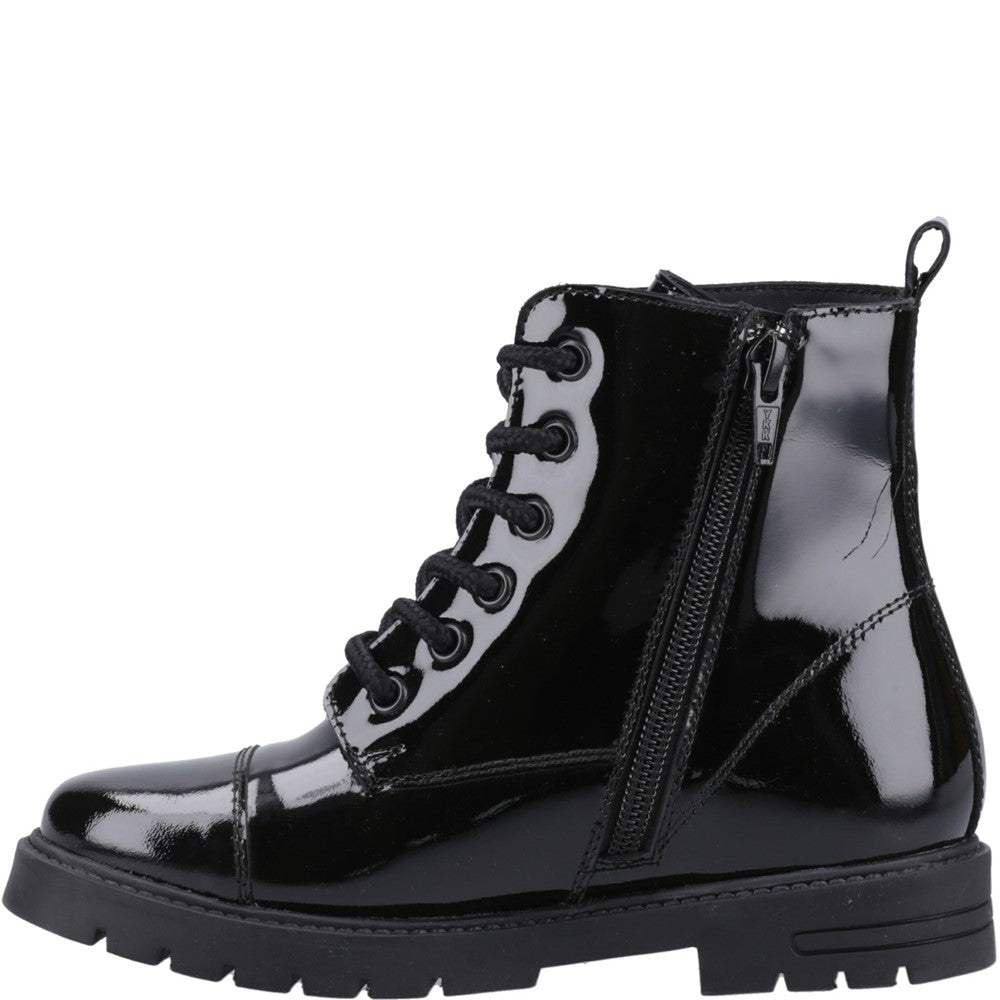 Girls BTS FLFR Black Hush Puppies Lauren Patent Junior Shoe