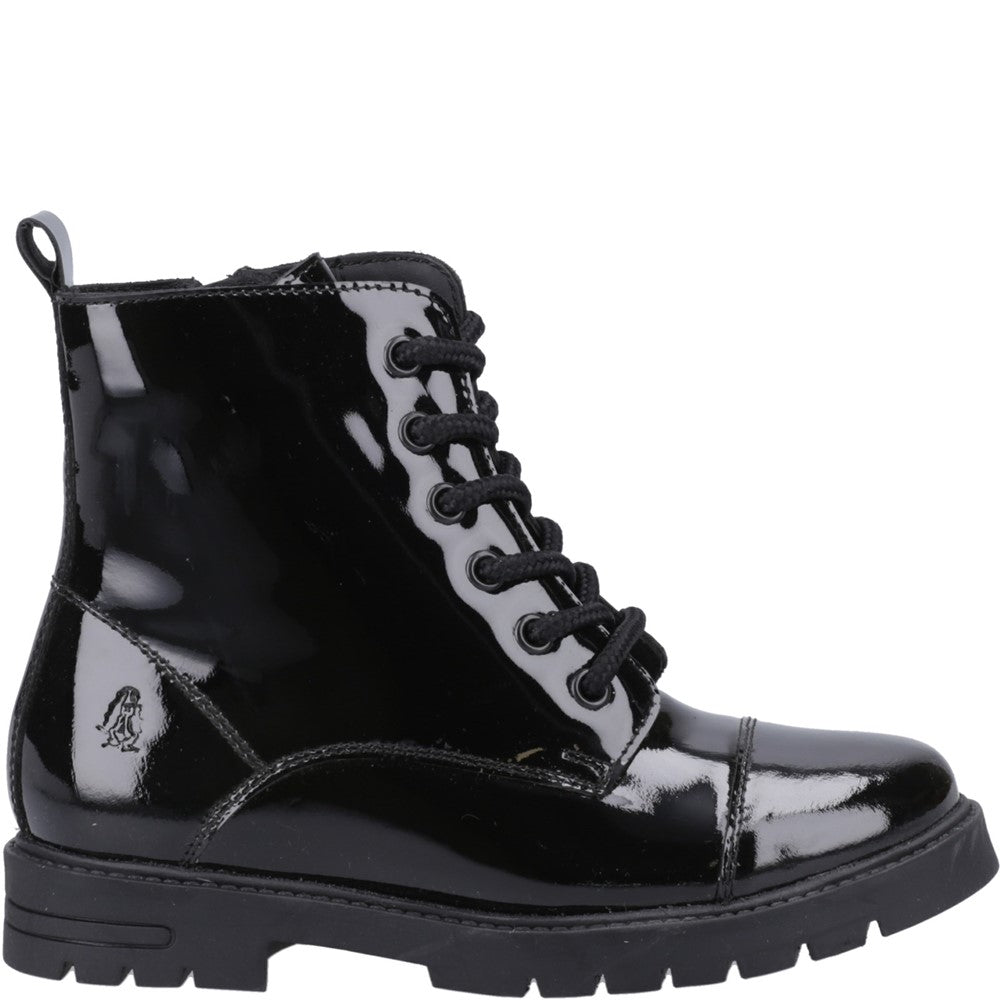 Girls BTS FLFR Black Hush Puppies Lauren Patent Junior Shoe