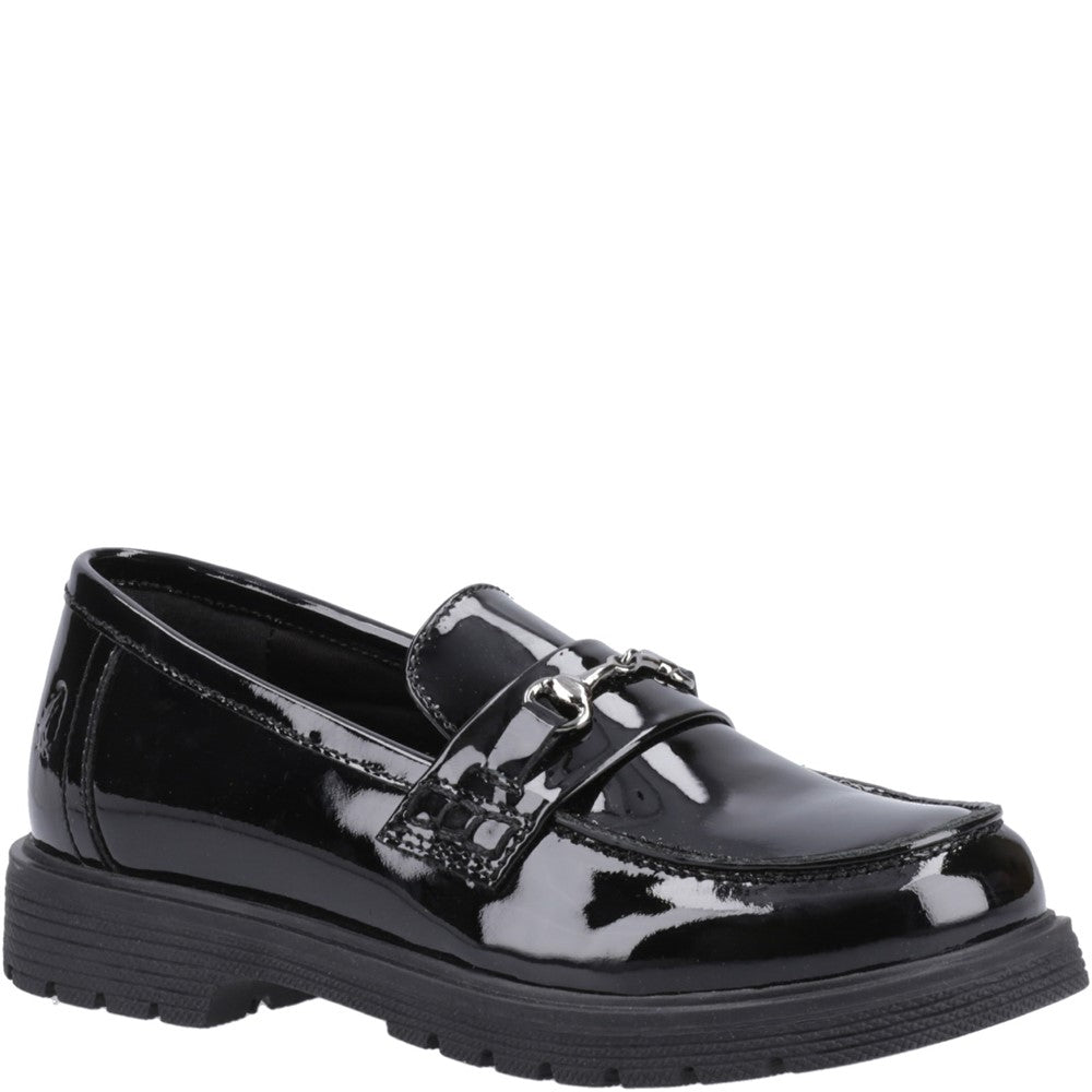 Girls BTS FLFR Black Hush Puppies Lydia Patent Senior Shoe