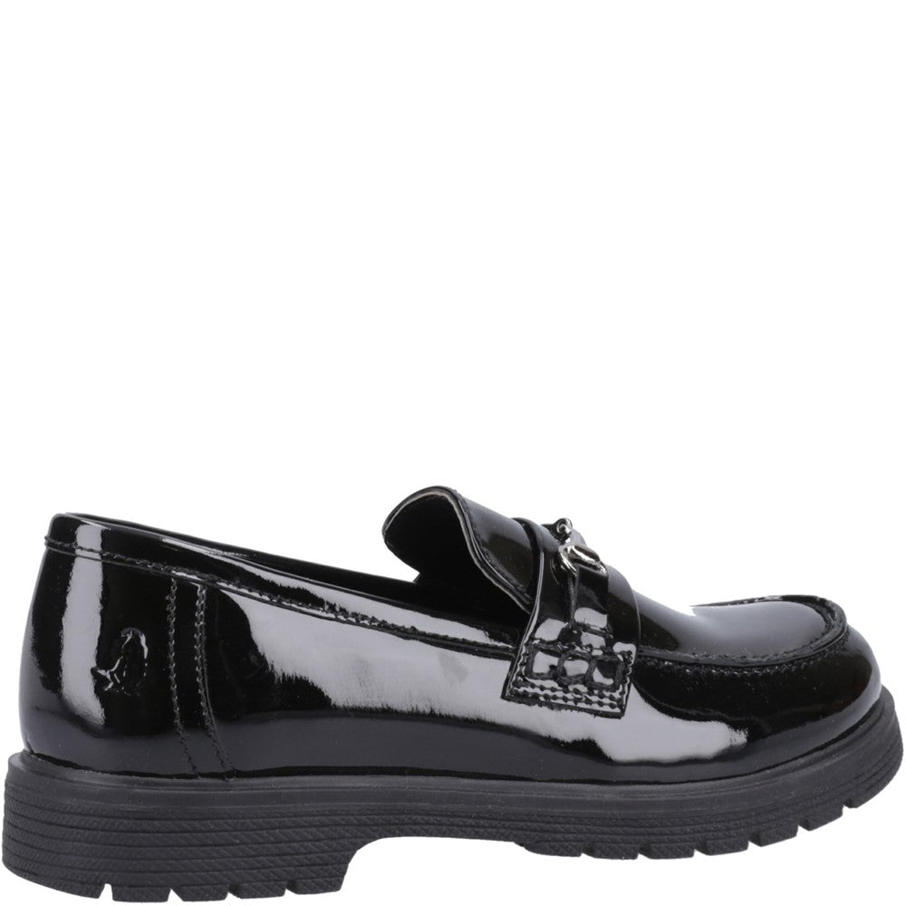 Girls BTS FLFR Black Hush Puppies Lydia Patent Senior Shoe