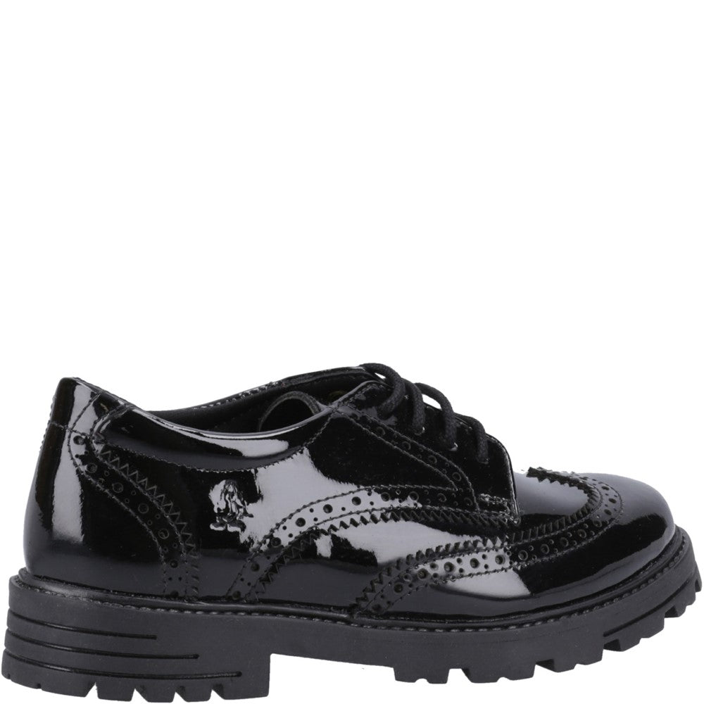 Girls BTS Patent Black Brogue Hush Puppies Maxine Patent Senior Shoe