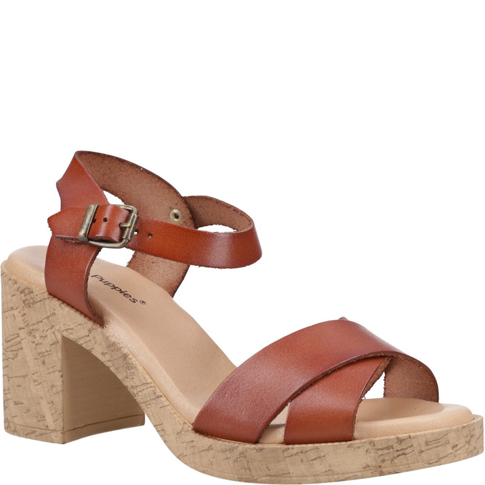 Ladies Heeled Sandals Tan Hush Puppies Georgia Cork Sandal
