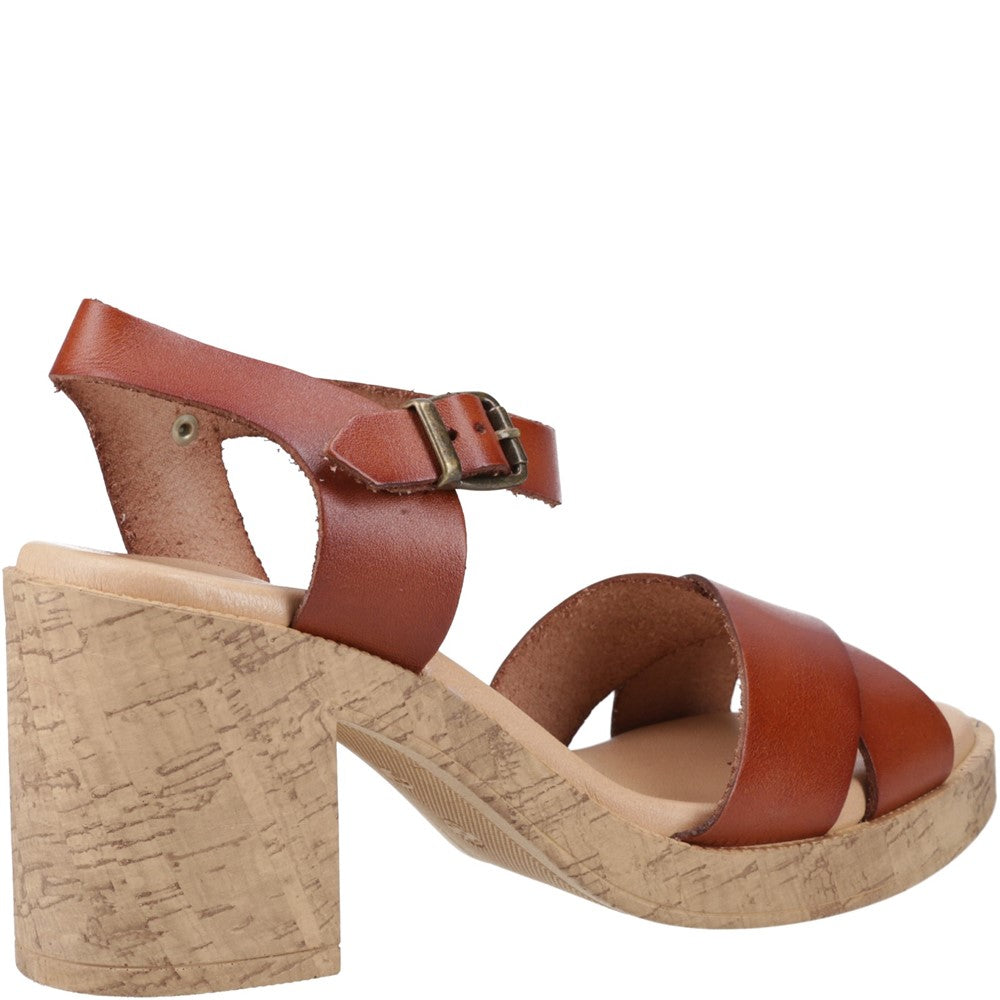Ladies Heeled Sandals Tan Hush Puppies Georgia Cork Sandal