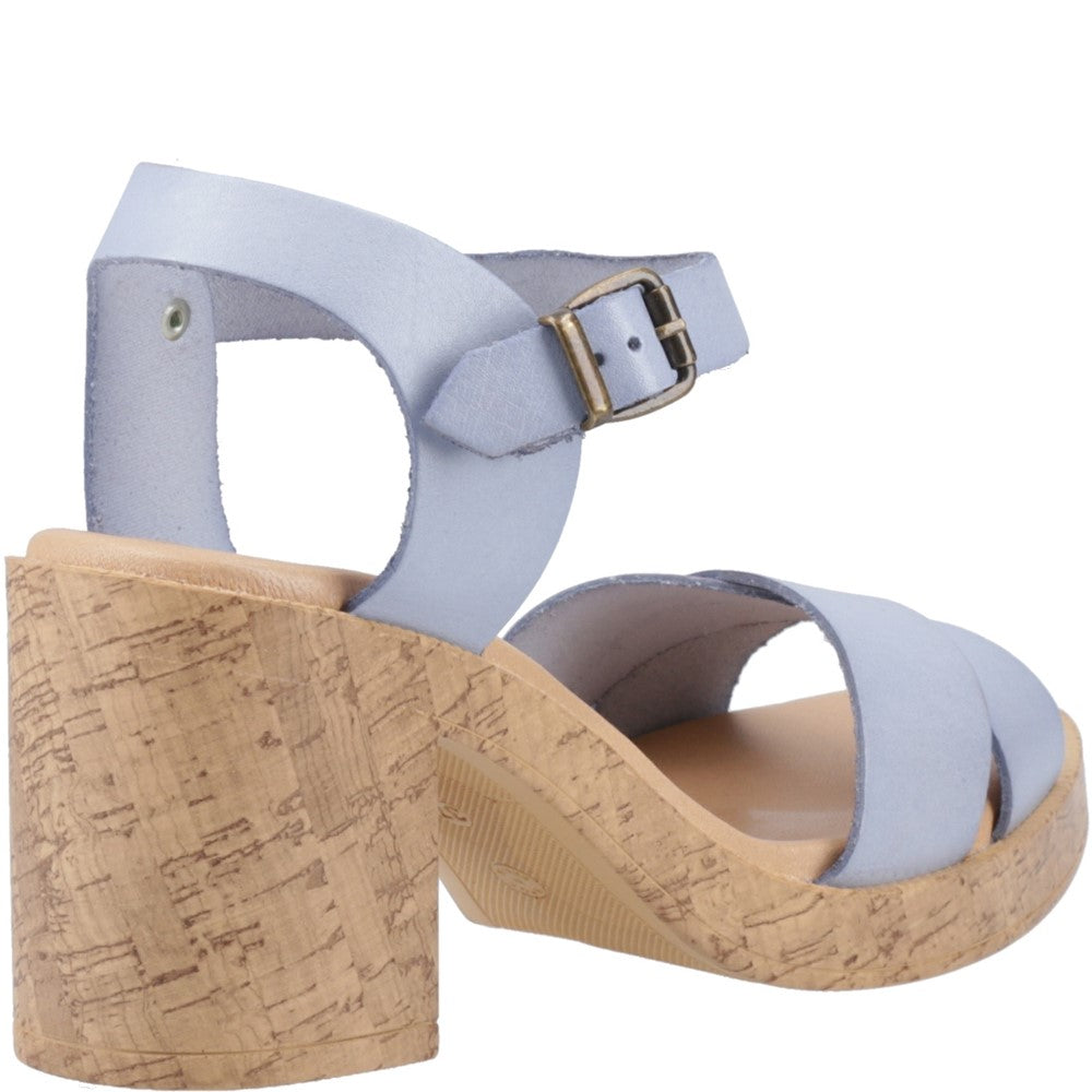 Ladies Heeled Sandals Blue Hush Puppies Georgia Cork Sandal