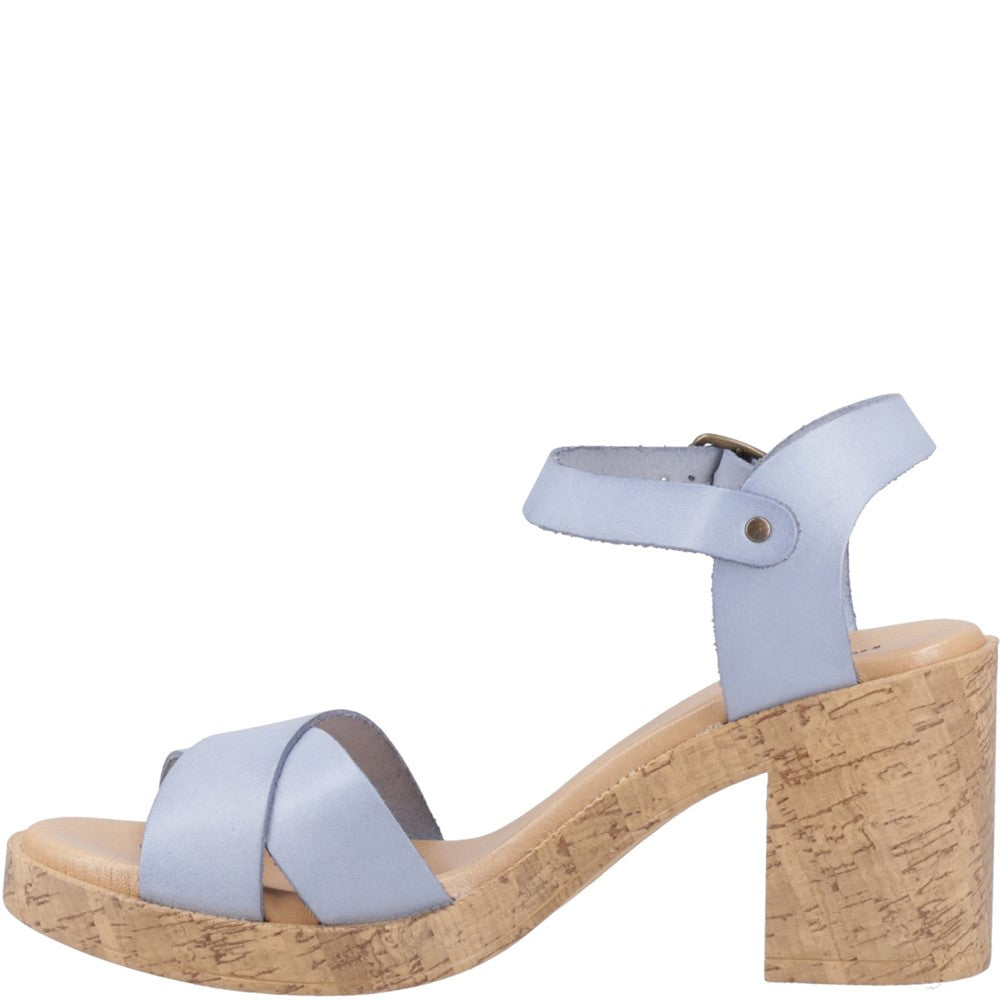 Ladies Heeled Sandals Blue Hush Puppies Georgia Cork Sandal