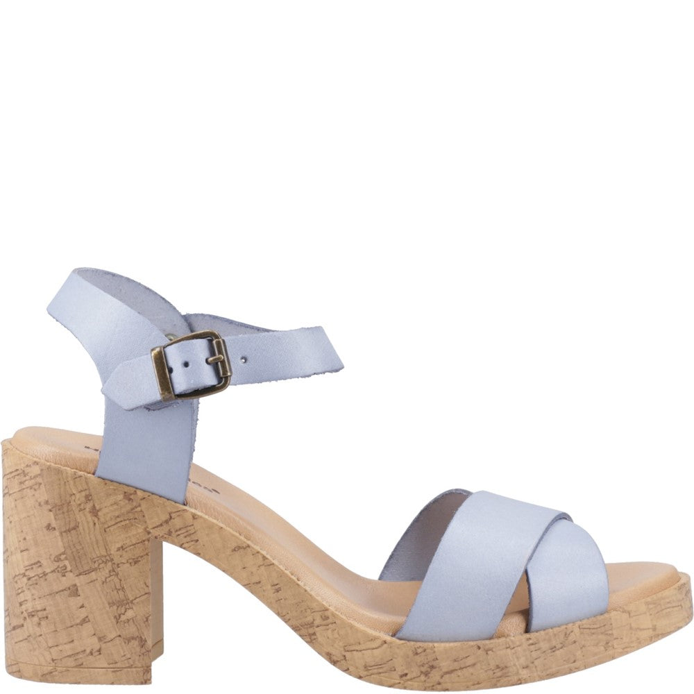 Ladies Heeled Sandals Blue Hush Puppies Georgia Cork Sandal