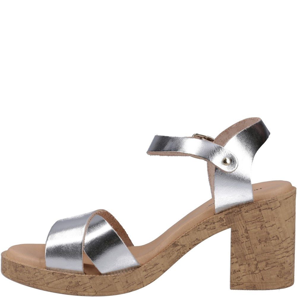 Ladies Heeled Sandals Silver Hush Puppies Georgia Cork Sandal