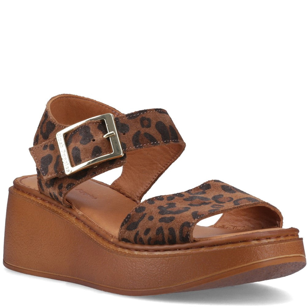 Ladies Heeled Sandals Leopard Hush Puppies Beatrix Wedge Sandal