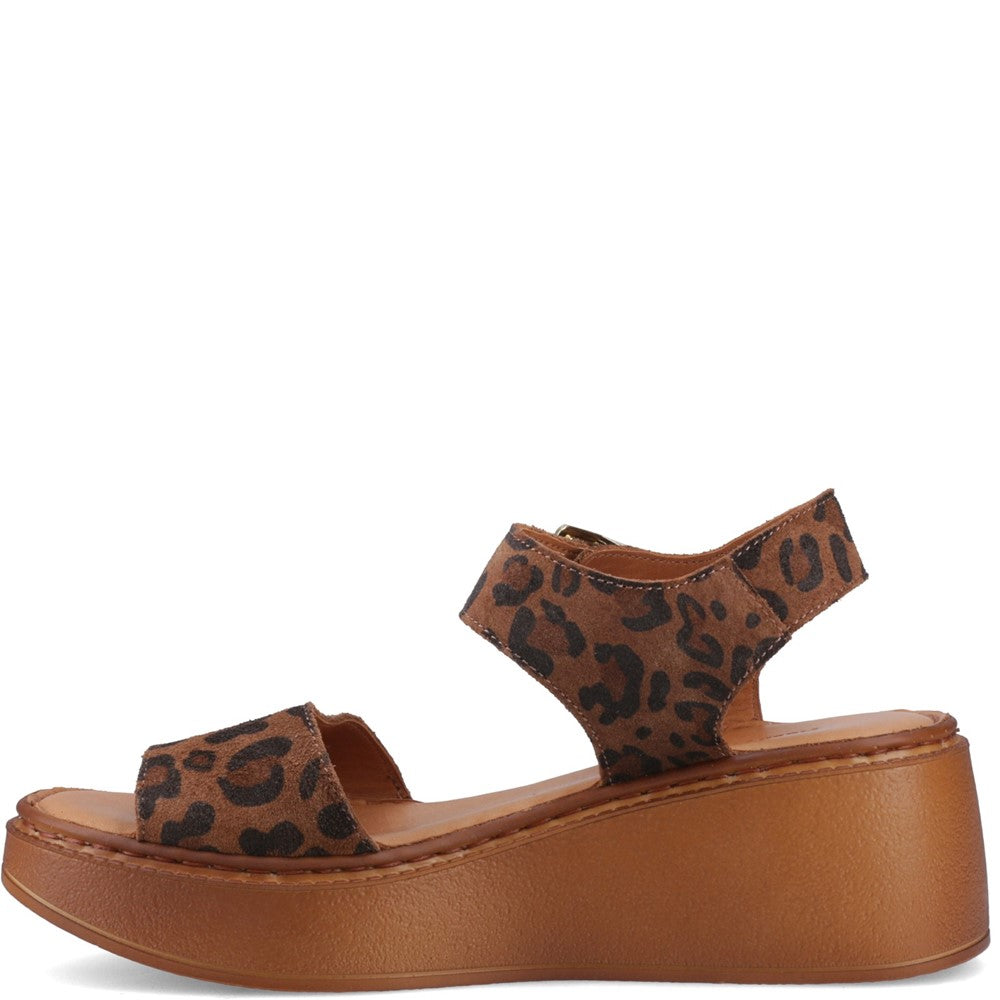 Ladies Heeled Sandals Leopard Hush Puppies Beatrix Wedge Sandal