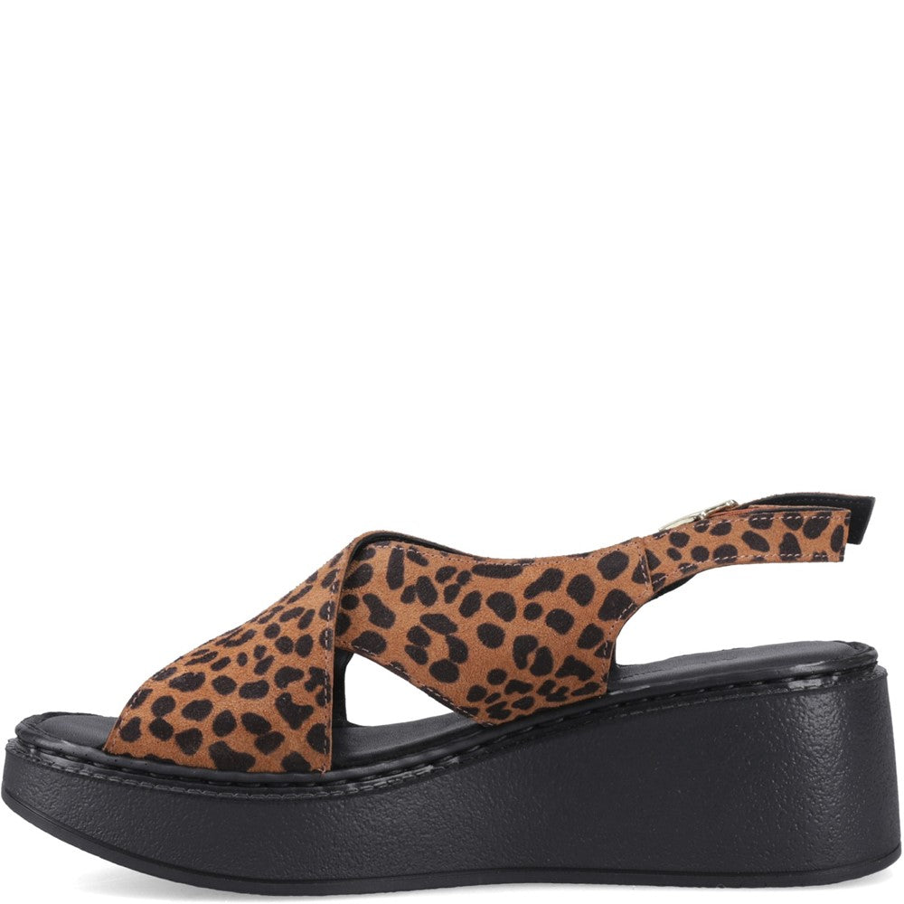 Ladies Heeled Sandals Leopard Hush Puppies Bex Wedge Sandal