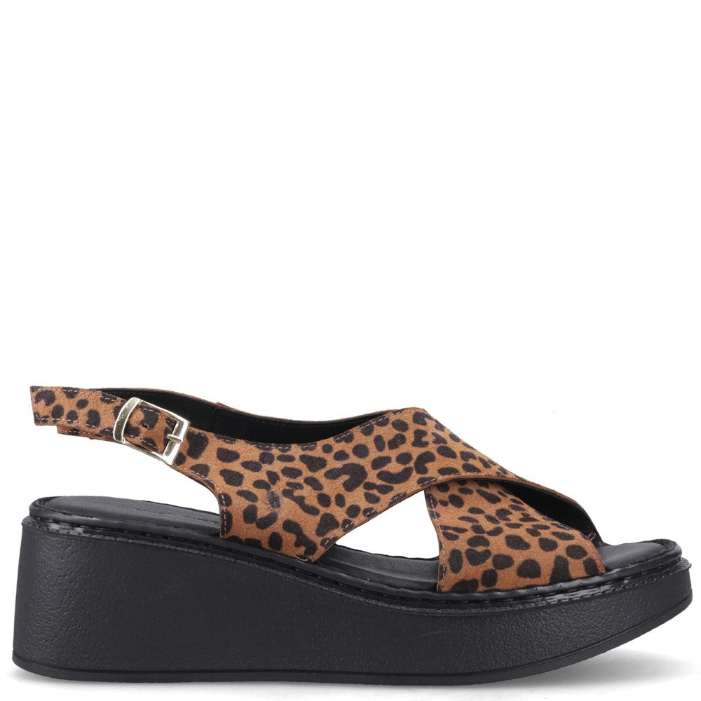 Ladies Heeled Sandals Leopard Hush Puppies Bex Wedge Sandal