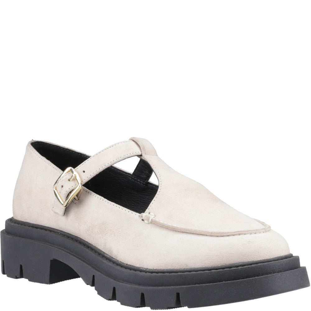 Slip On Ladies Shoes Cream Hush Puppies Nella T-Bar Shoe