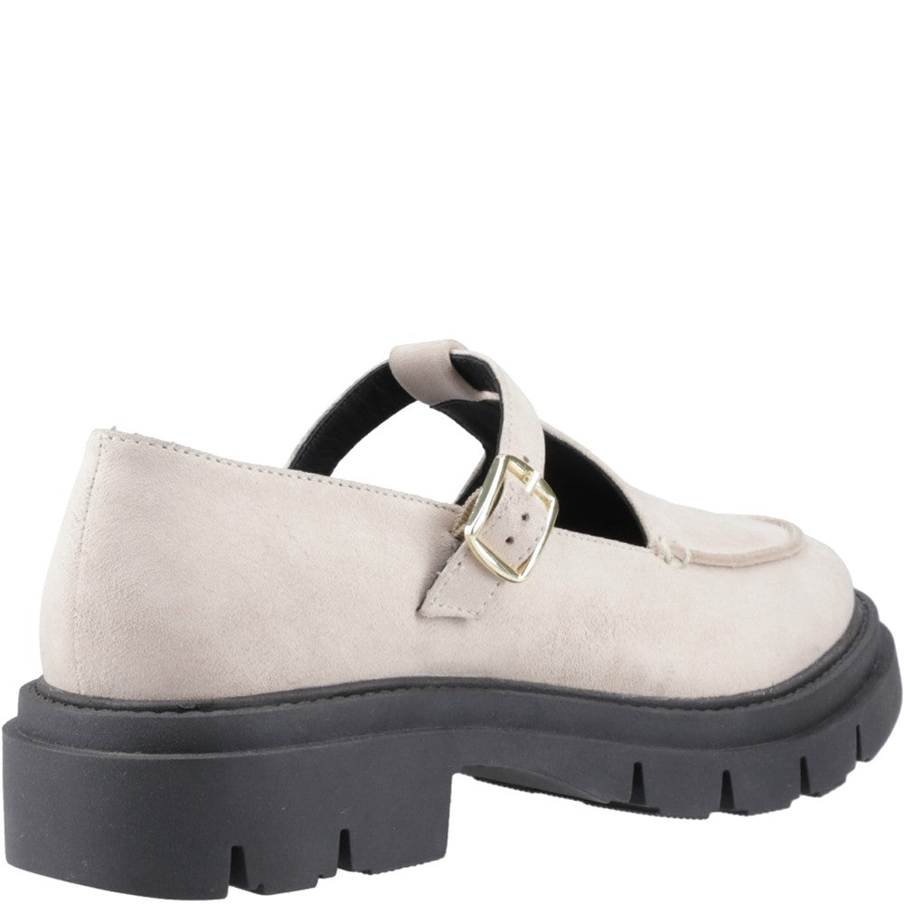 Slip On Ladies Shoes Cream Hush Puppies Nella T-Bar Shoe