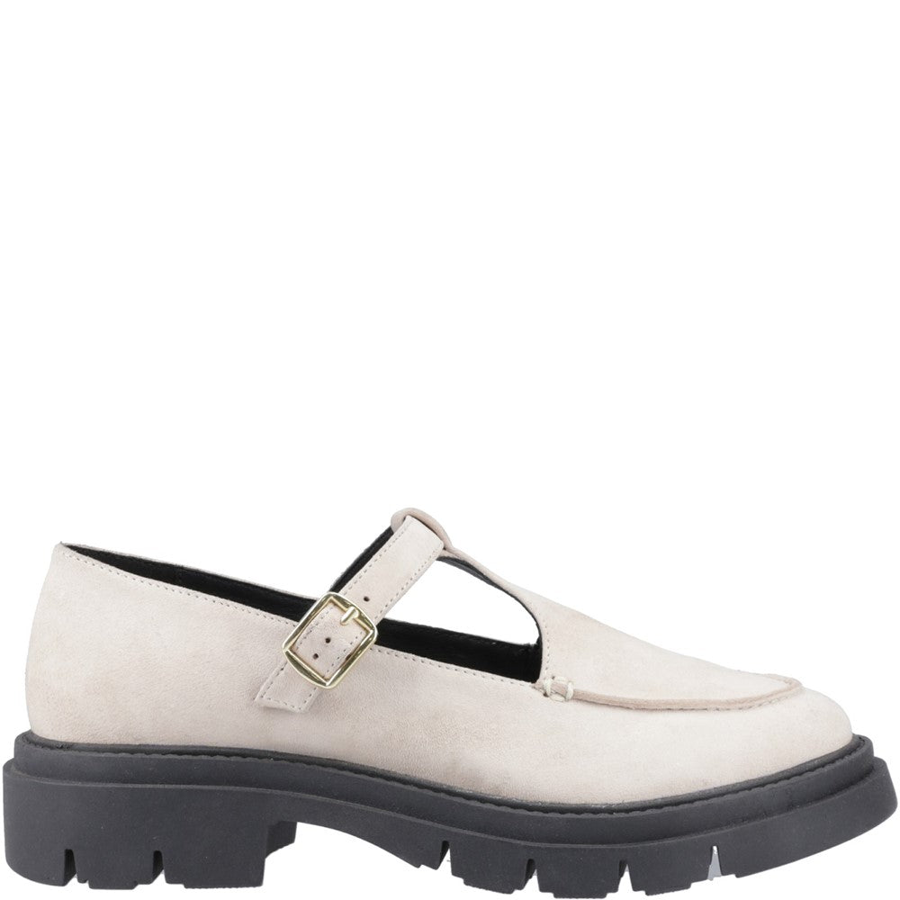 Slip On Ladies Shoes Cream Hush Puppies Nella T-Bar Shoe