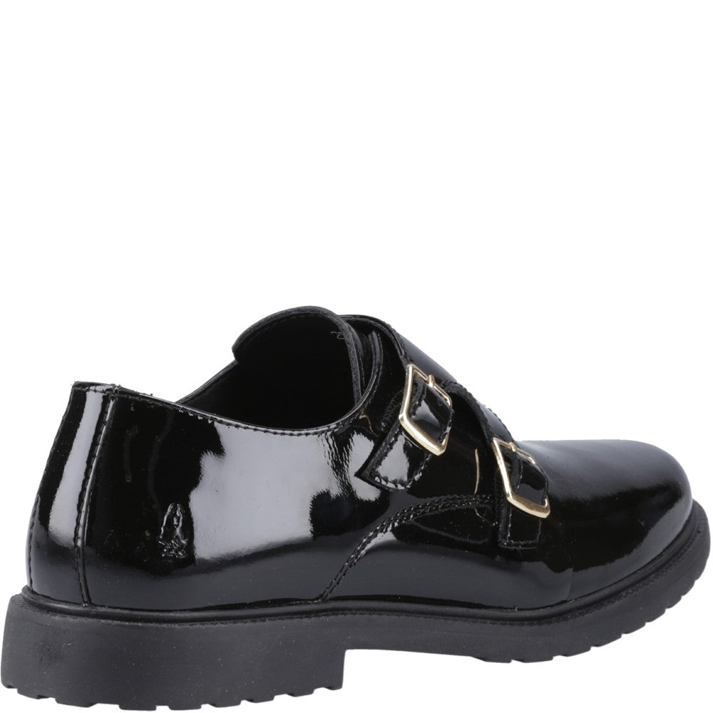 Slip On Ladies Shoes Black Patent Hush Puppies Verity Monk Shoe