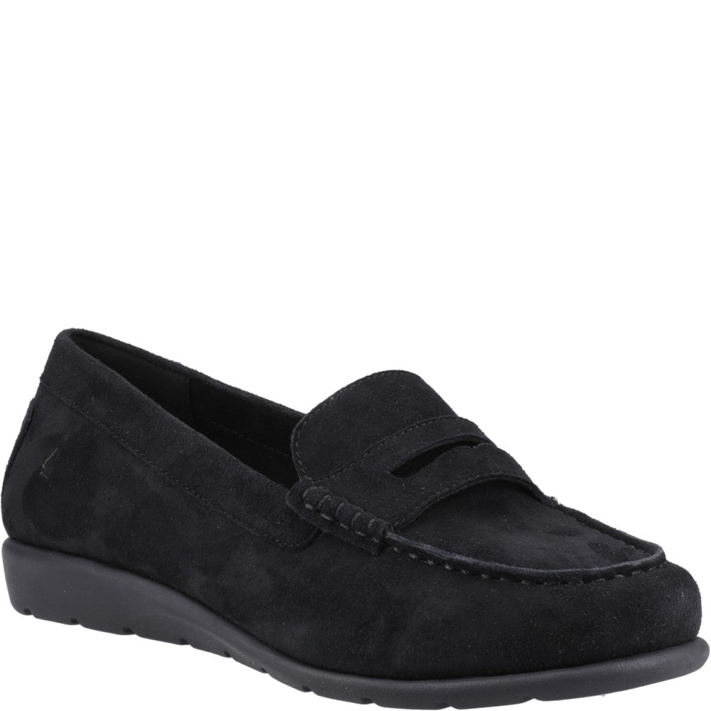Slip On Ladies Shoes Black Hush Puppies Shelby Suede Loafer