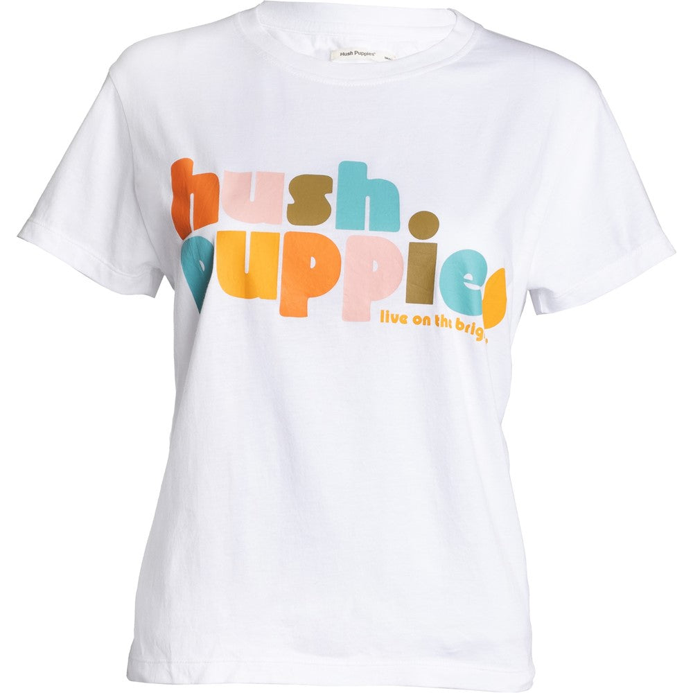 Tee Shirts White Hush Puppies Retro Rainbow Tee