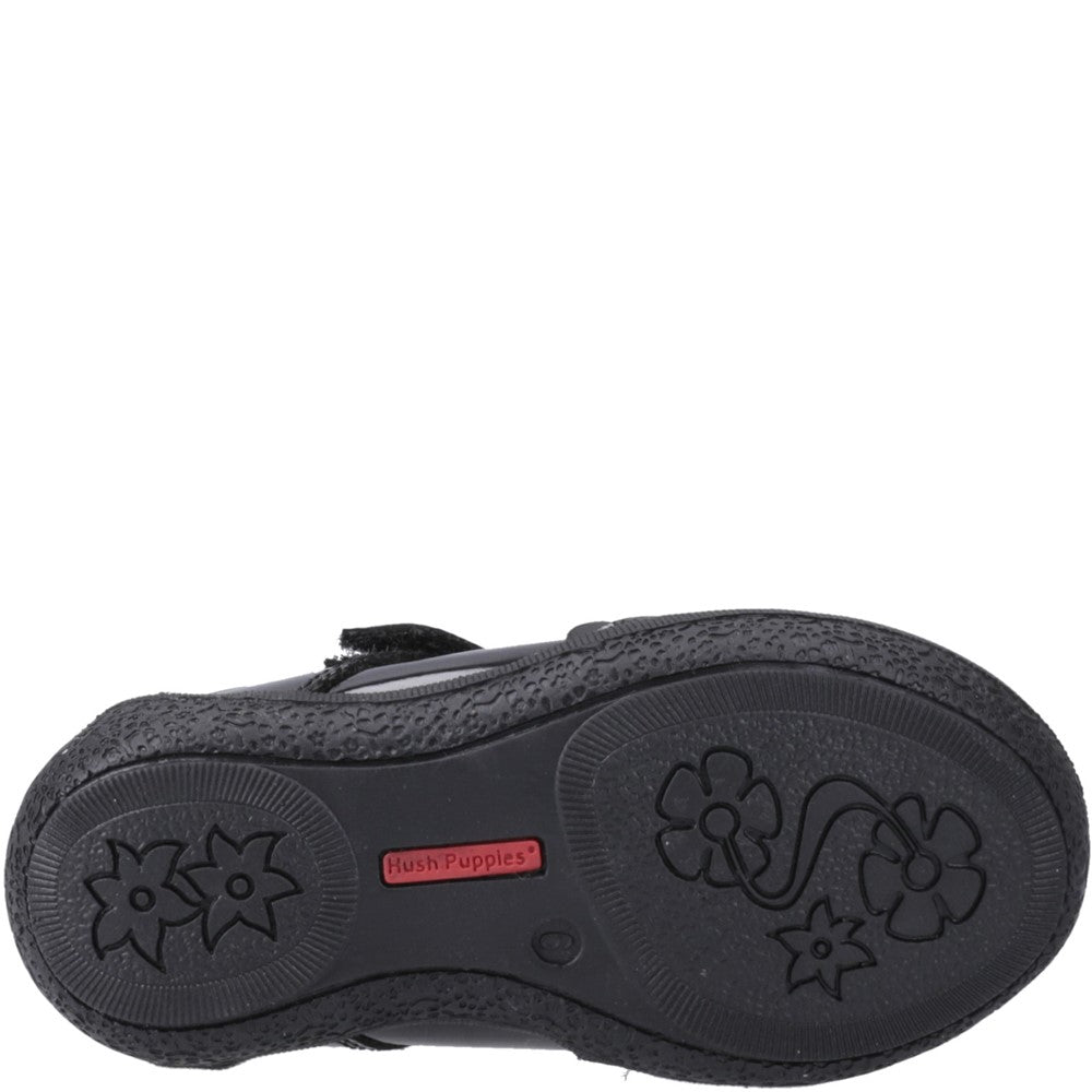 Girls BTS Black Hush Puppies Rae T-Bar Patent Infant